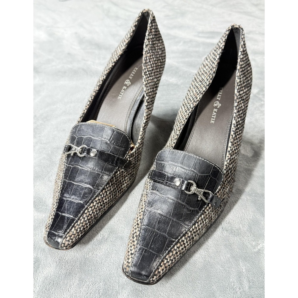 Kelly & Katie Shoes Womens Size 10 Brown Houndstooth Kitten Heel Pumps Loafer